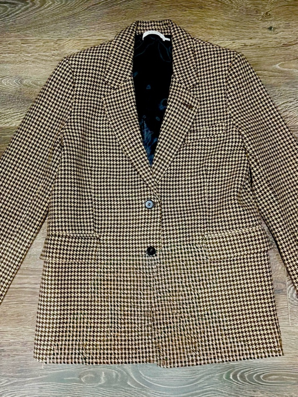 Astr Houndstooth Single-Breasted Blazer Jacket - Black & Cream (Size M) - Picture 3 of 6